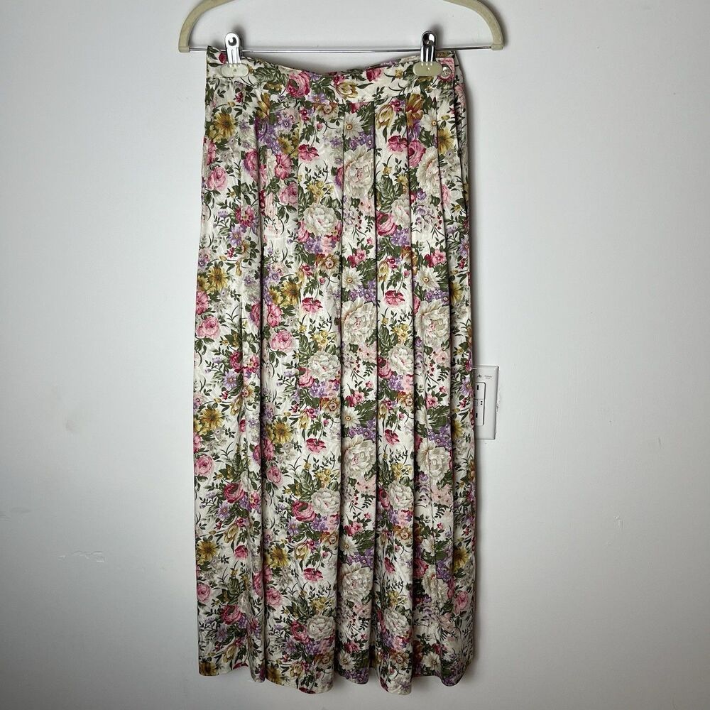 Vtg Significance 8 Multicolor Floral Roses Pleated‎ Midi Skirt Cottagecore 185